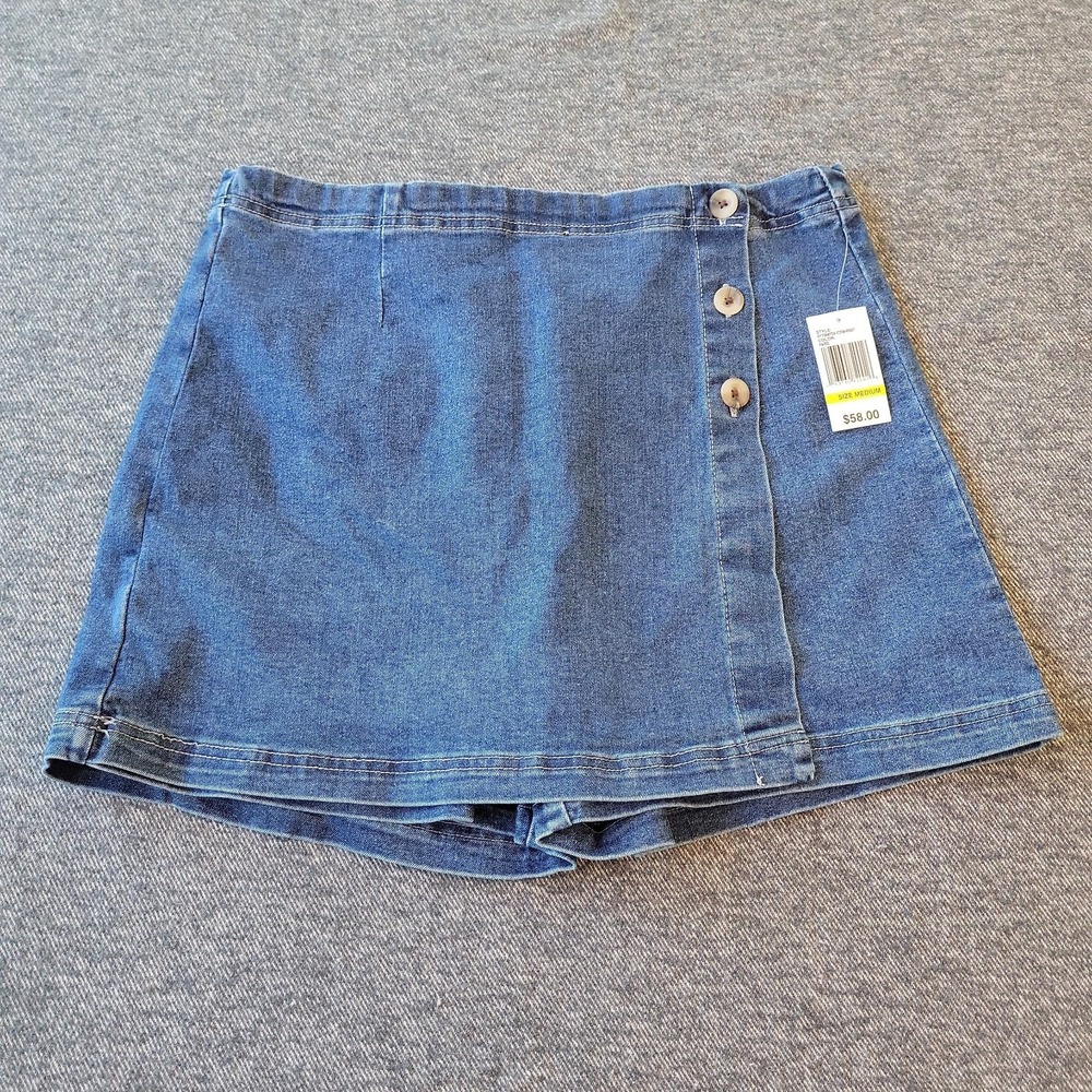 NWT Curve Appeal Denim Skort Women's Medium Blue Wrap Skirt Shorts